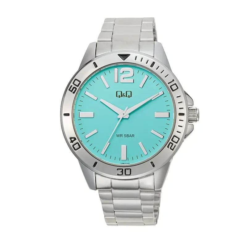 Q&Q Japan Quartz Tiffany Blue Dial Silver-tone Men's Watch- Q28B-010PY